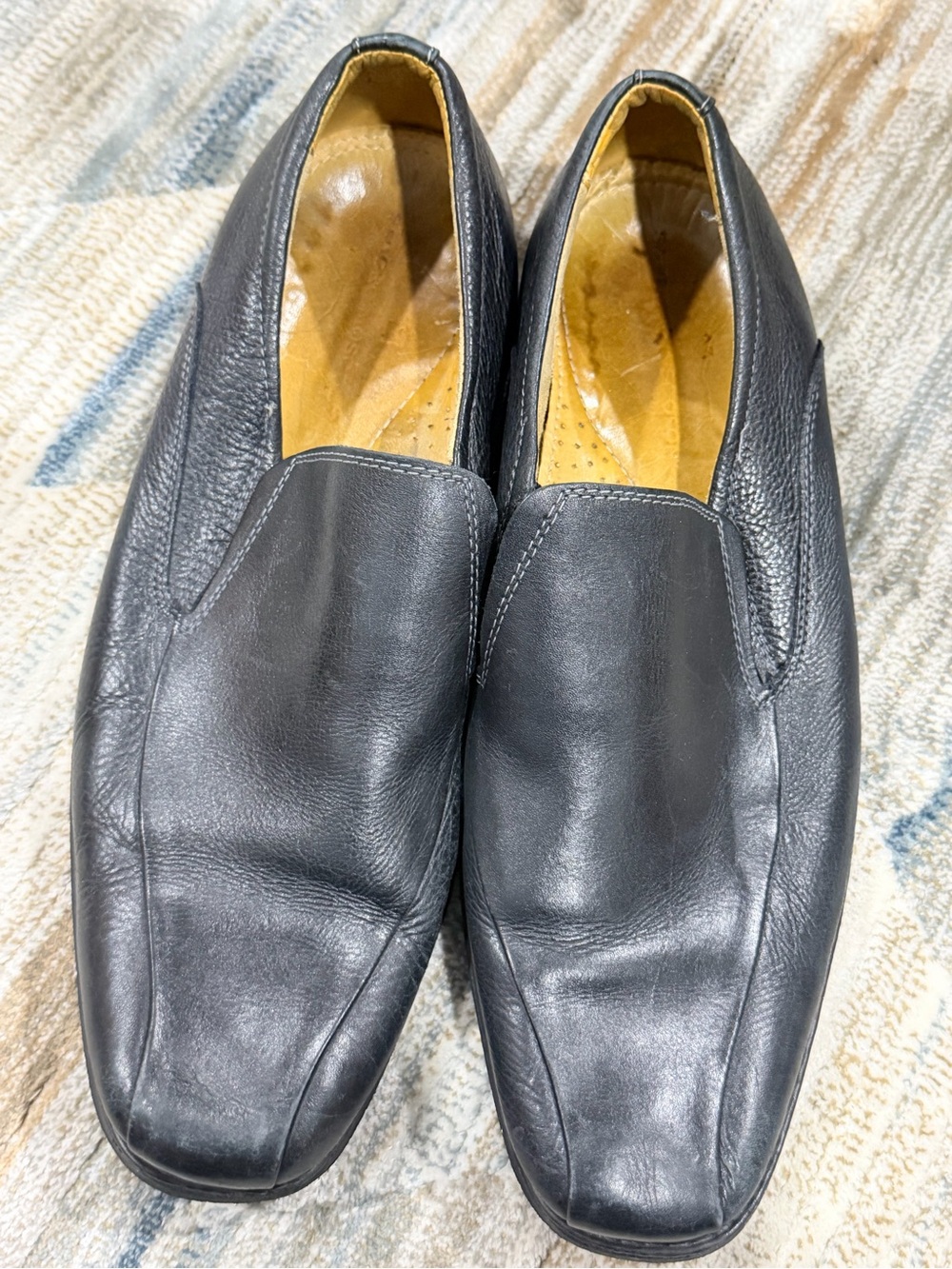 Louis Vuitton Black Leather Slip-On Loafers with Tan Interior